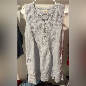Faherty Isha 100% Linen Mini Dress‎ Blue White Striped Sleeveless
